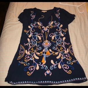 Skies Are Blue Embroidered Dress, Navy, L